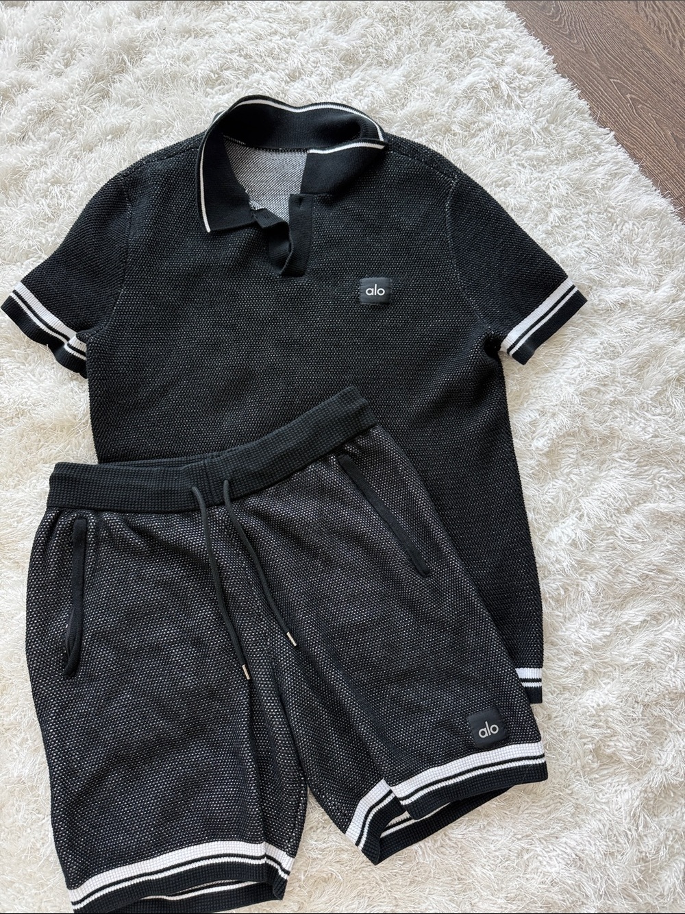 ALO Yoga Black & White Knit Polo Tee